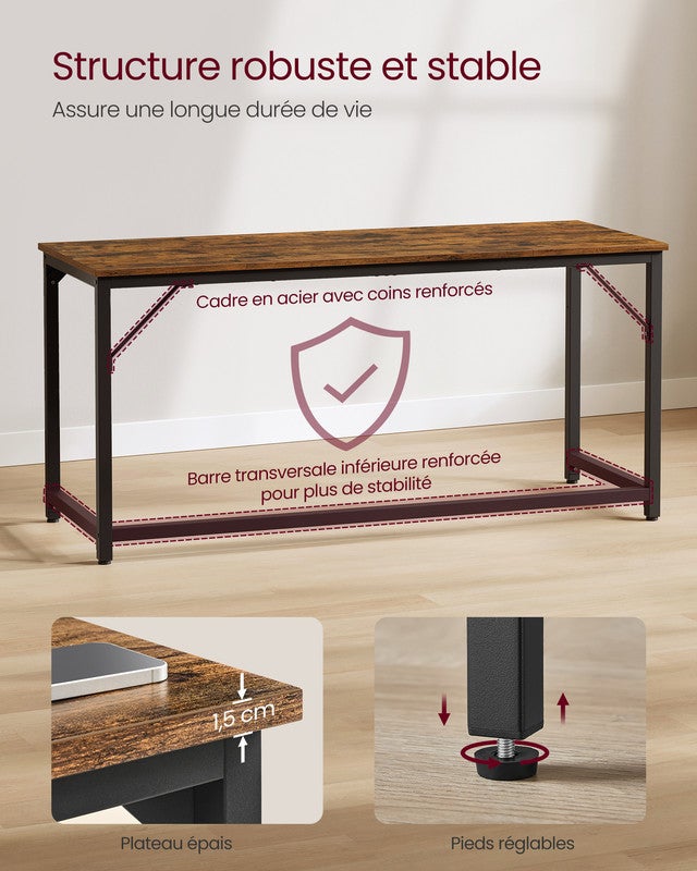 Bureau d'Ordinateur, Table, 160 x 60 x 76 cm, pour Bureau, Chambre, Salon, Cadre en Métal, Marron Rustique et Noir d'encre - 5