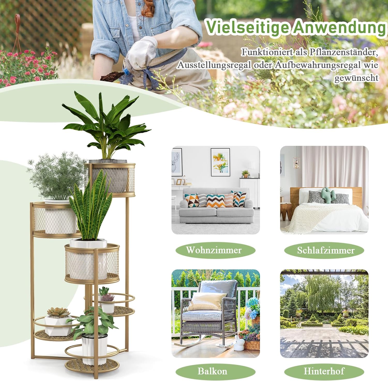 Support pour Plantes à 6 étages en Métal, Support de Pots de Fleurs Pliable, Support de Pots de Fleurs Or pour l'Intérieur - 3