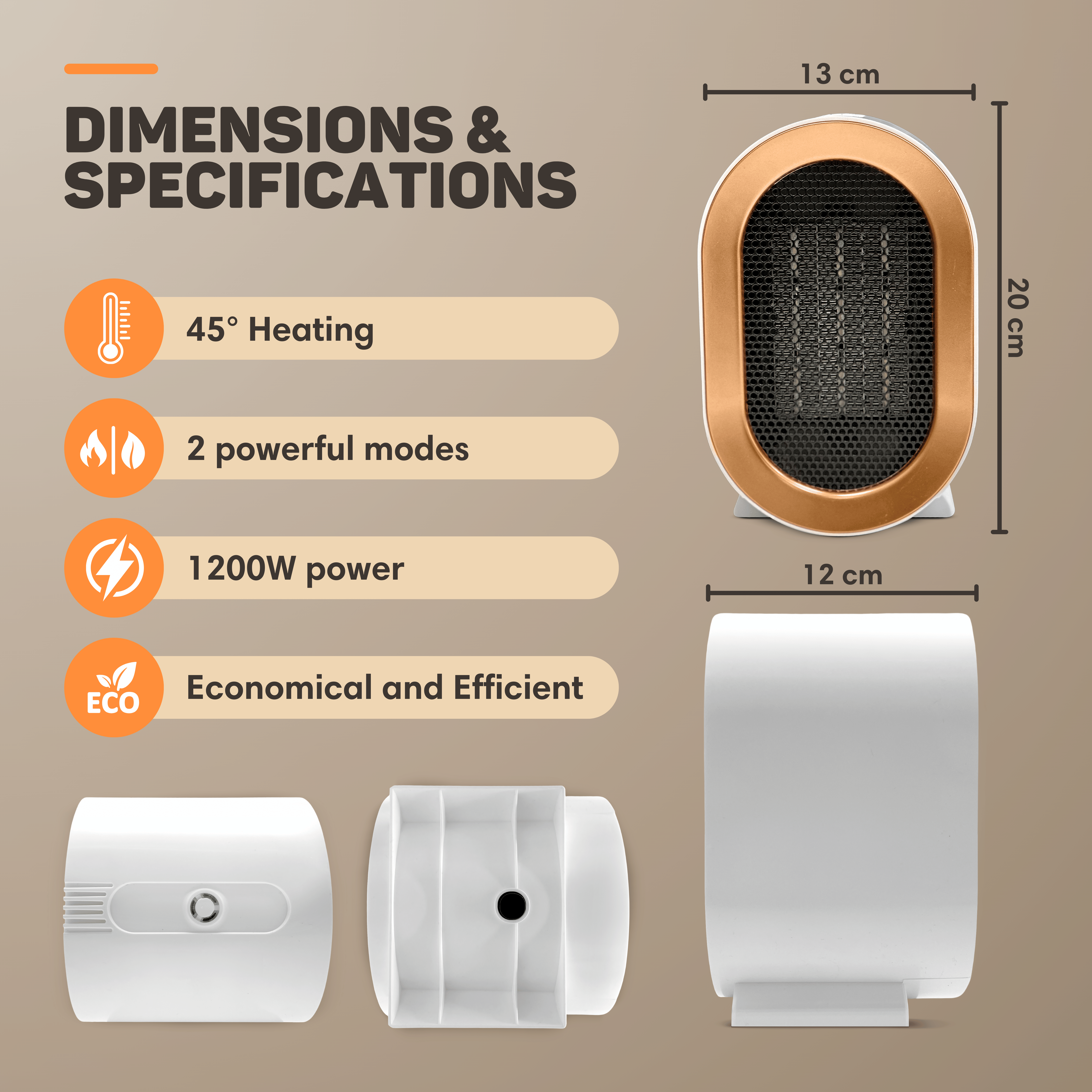 Radiateur Soufflant Vulpes Goods - Chauffage Électrique Pro - 2 Niveaux - 1200W - 11