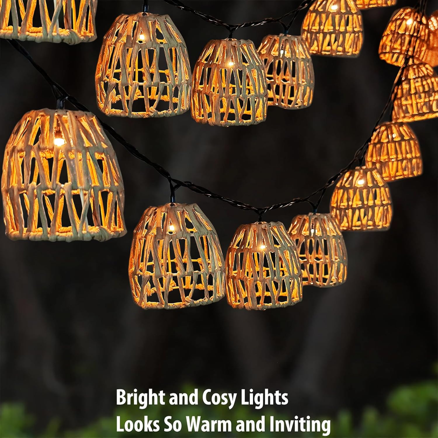 Luci solari a catena, luci solari da fata, 10 sfere solari a LED in rattan, luci da esterno a catena. - 3