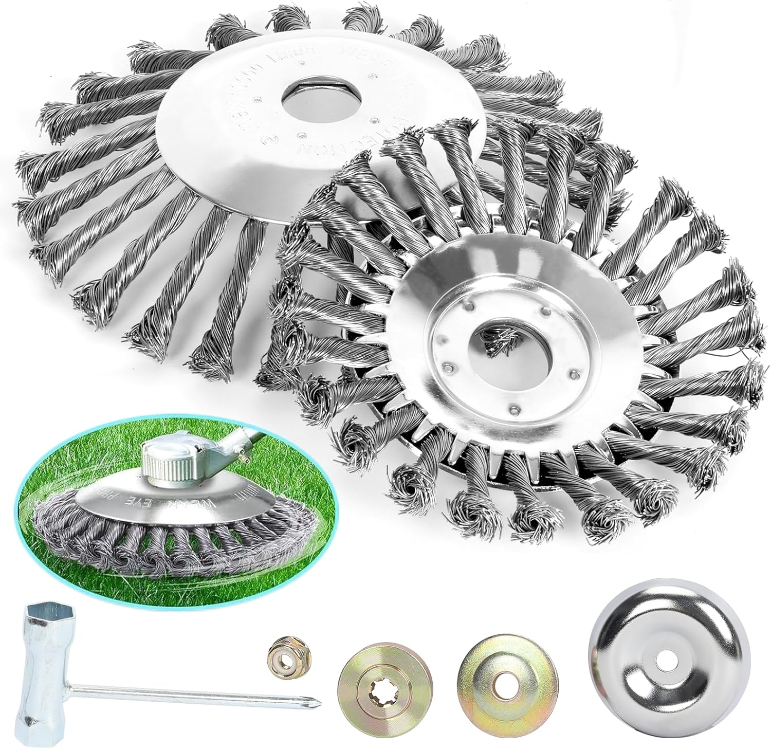 Zestaw 2 głowic do kosy spalinowej, szczotki do chwastów, otwór 25,4 mm, metalowa szczotka do usuwania chwastów