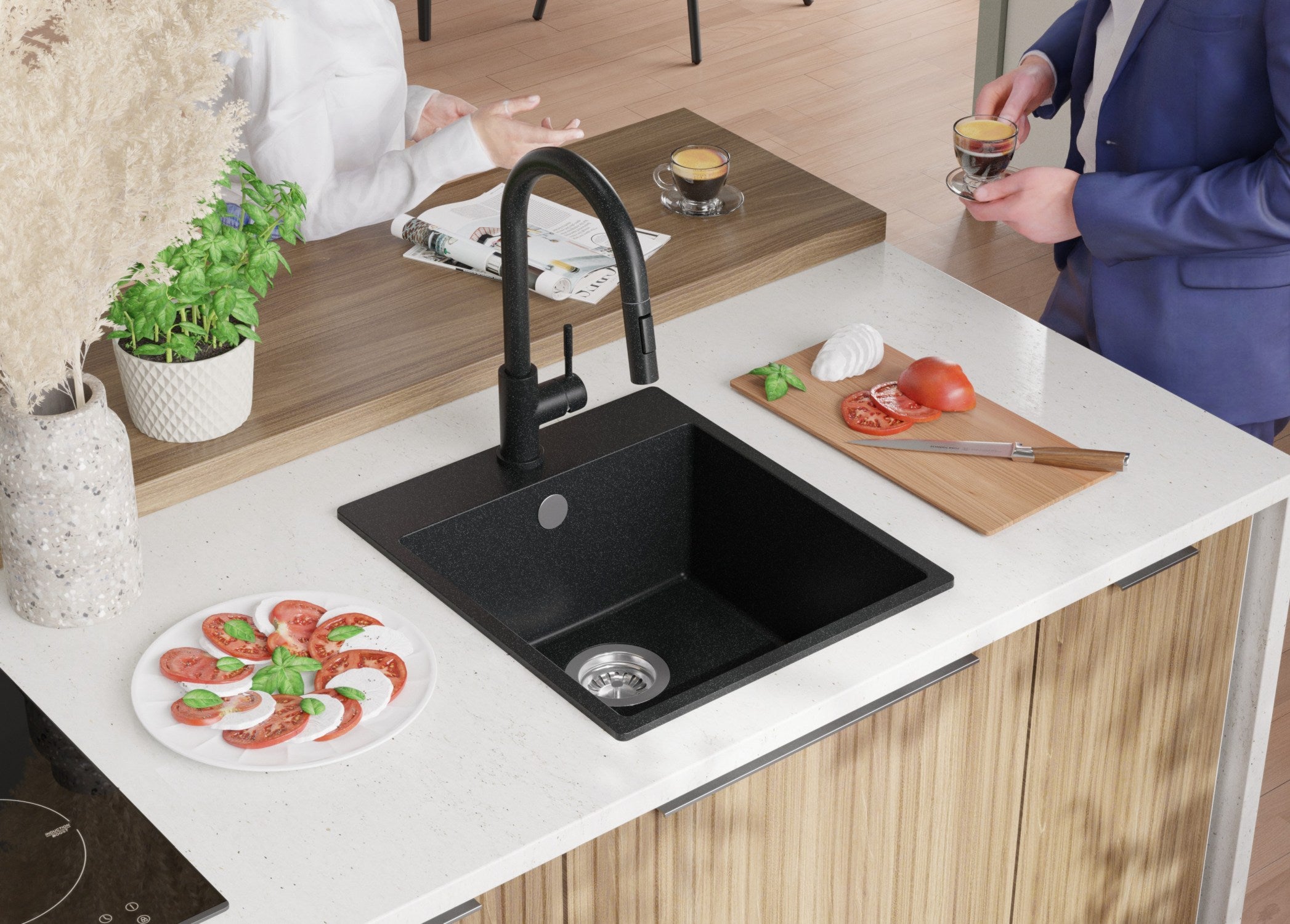 Evier Cuisine en Granit Graphite 43x50cm, Lavabo 1 bac + Kit de Vidage, Évier à Encastrer au meuble 45cm - Riga PRIMAGRAN - 8