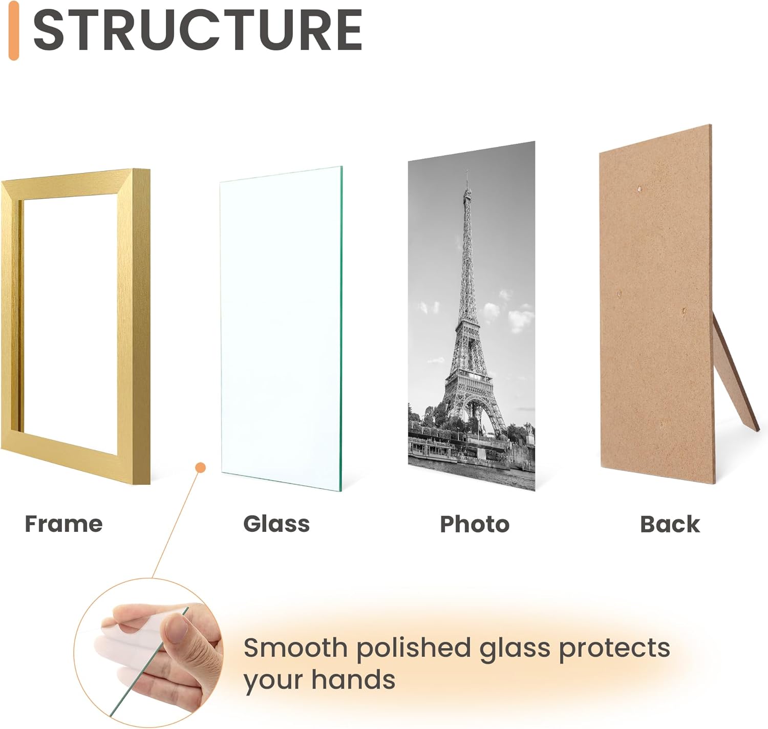 Cadre photo pour certificat avec verre HD, 8,5 x 11 pouces, cadre photo pour diplôme, pour mur et bureau, doré, lot de 5 - 3