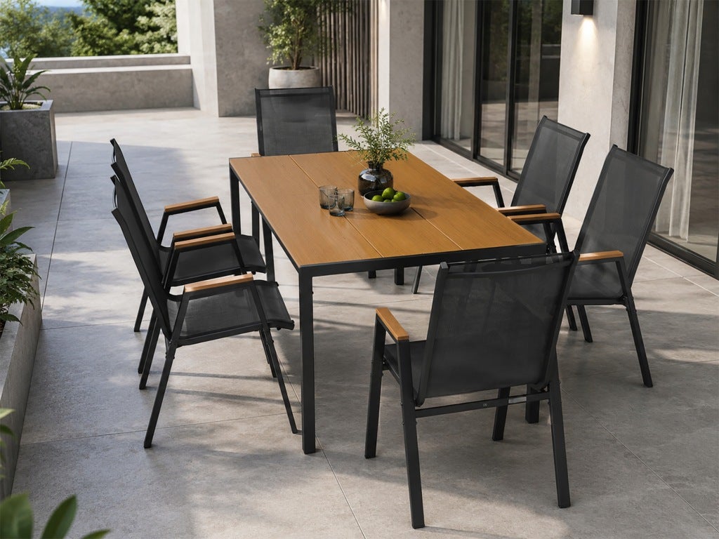 Zestaw mebli ogrodowych balkon stół Allen Pro 150x90W + 6x krzesło Pola KD czarne - 3
