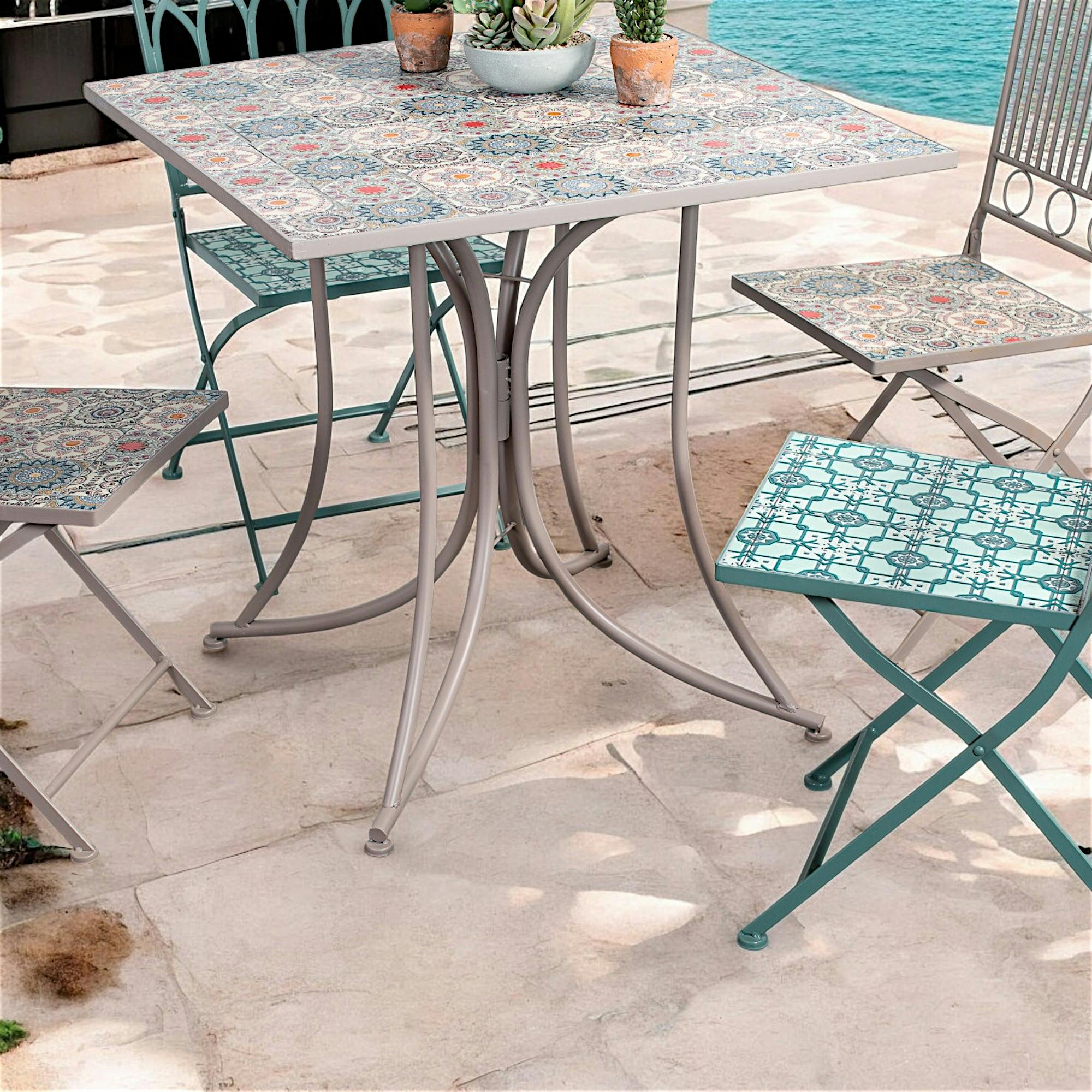 Table à manger de jardin carré en Métal Marron 2 places - 5