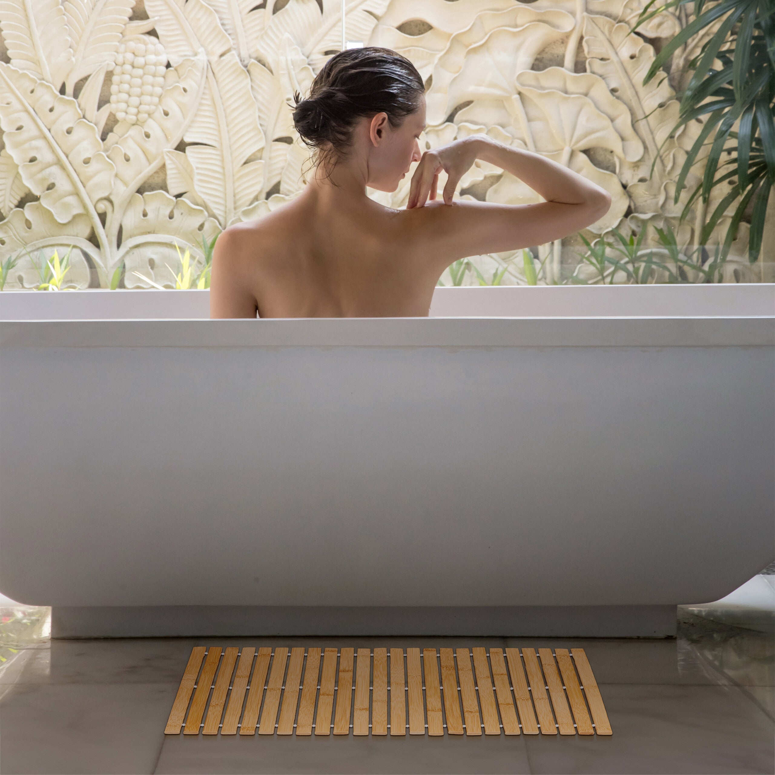 Relaxdays Pedana Doccia In Bambù 60x40 Cm - Tappetino Antiscivolo Per Bagno, Vasca E Sauna - Foto 13
