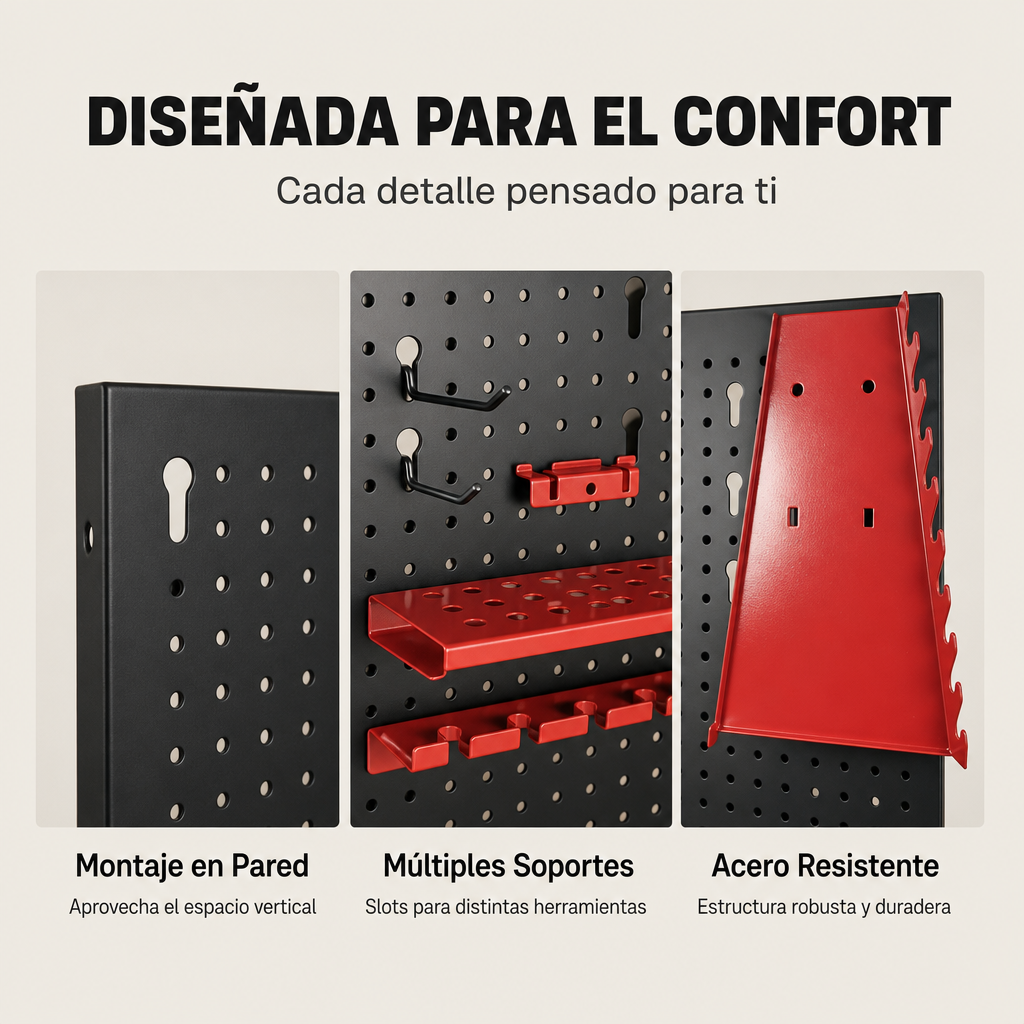 Panel Organizador Metálico Para Herramientas Con Ganchos Y Soportes - 4