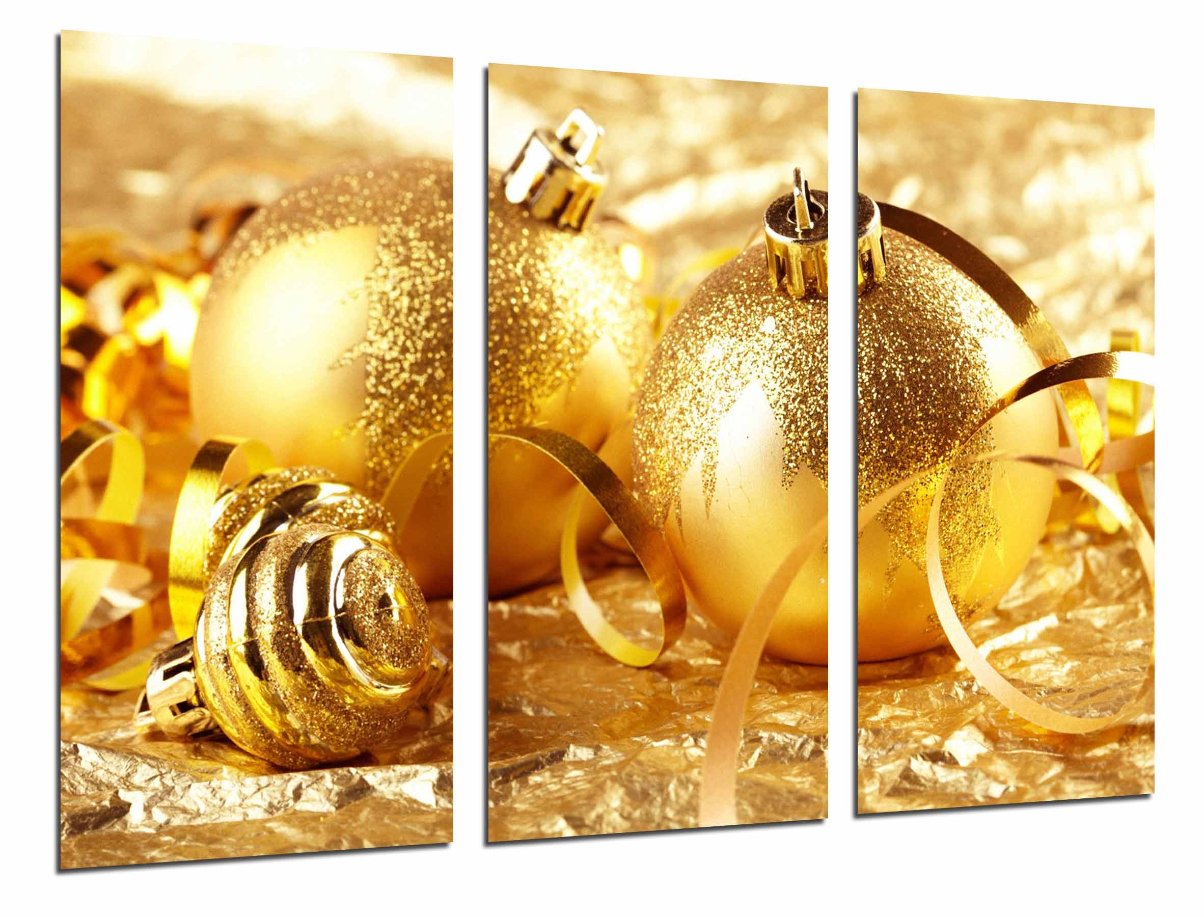 Decoracion navidad dorada, bolas de arbol, impresión fotográfica sobre madera, cuadro moderno decorativo