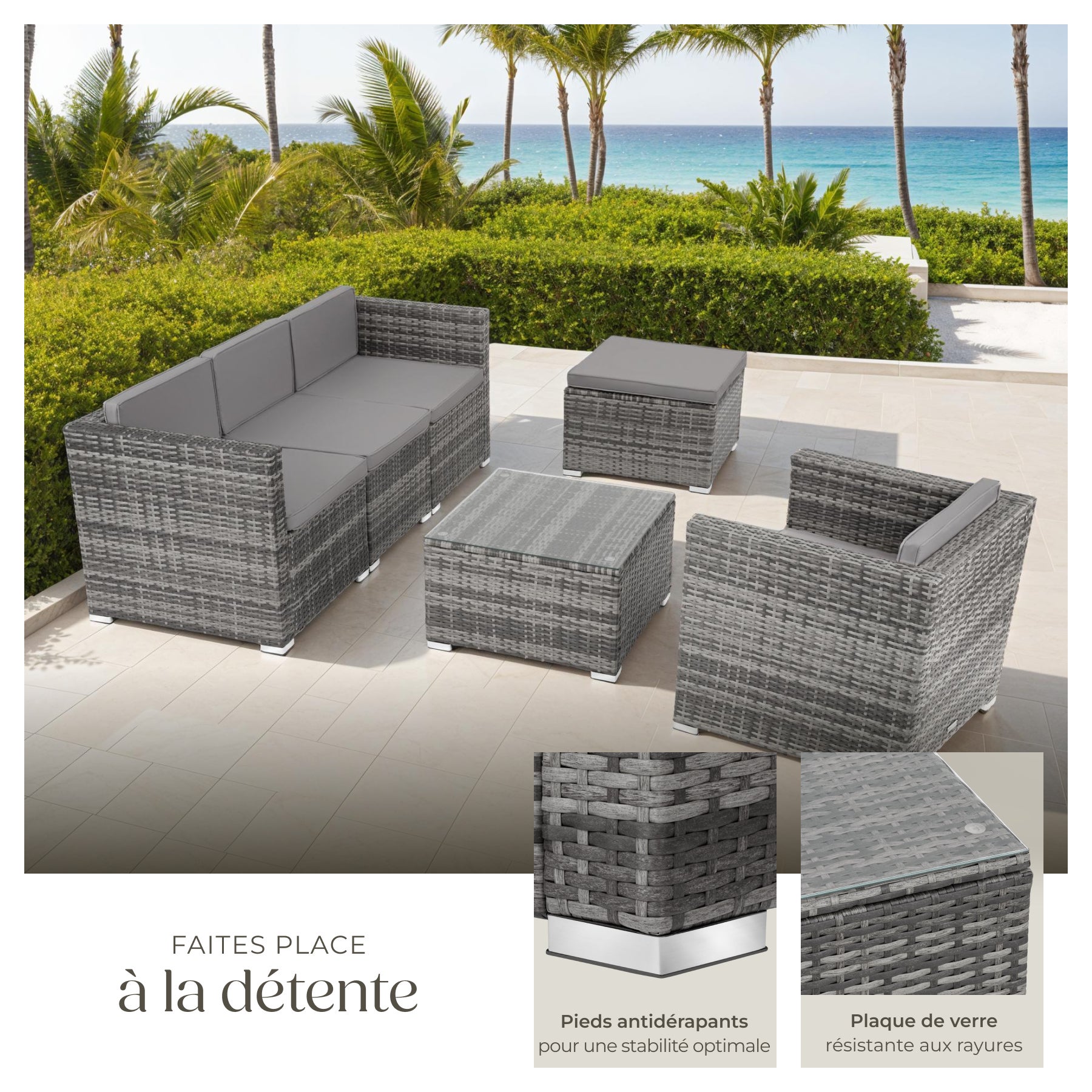 TECTAKE Conjunto de rattan para 4 a 5 pessoas - 4