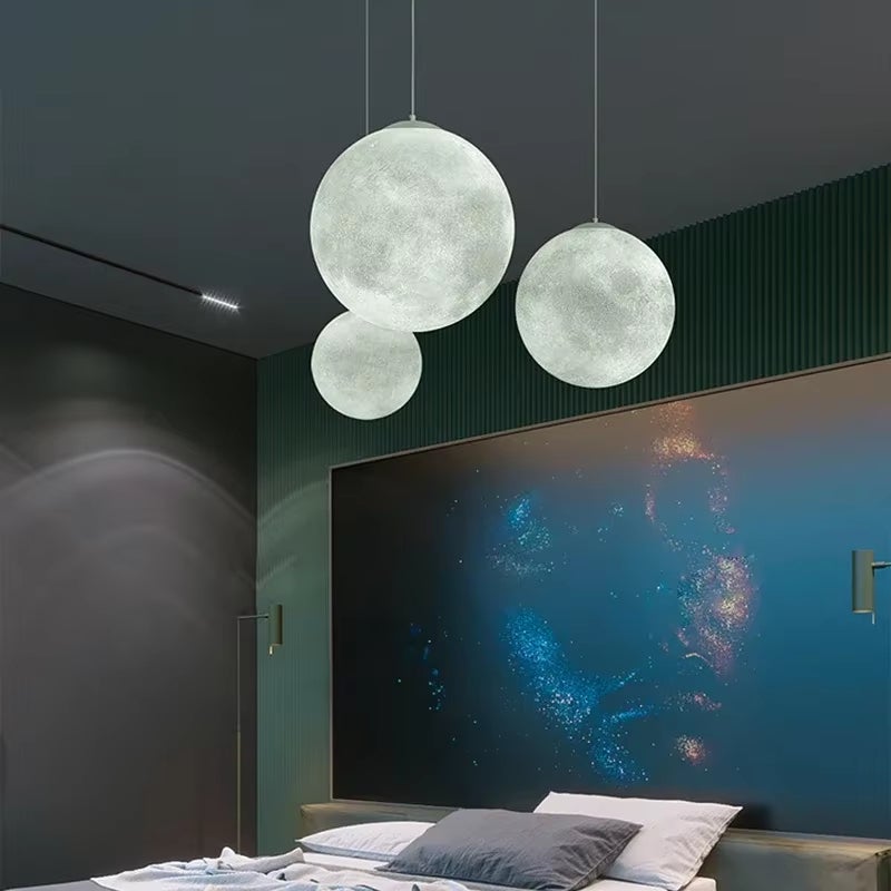 AULEDIO Suspension lune ronde 15 cm, lustre lune à intensité variable pour éclairage d'ambiance chambre (trois couleurs) - 8