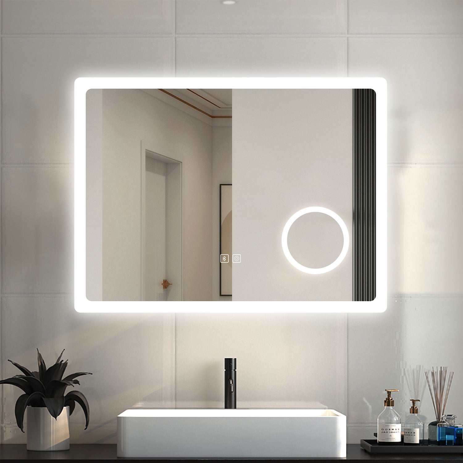 Specchio Rotondo Da Bagno Controluce LED  60x60cm  Con Illuminazione Okr076 Con Interruttore Freddo Bianco 88224729