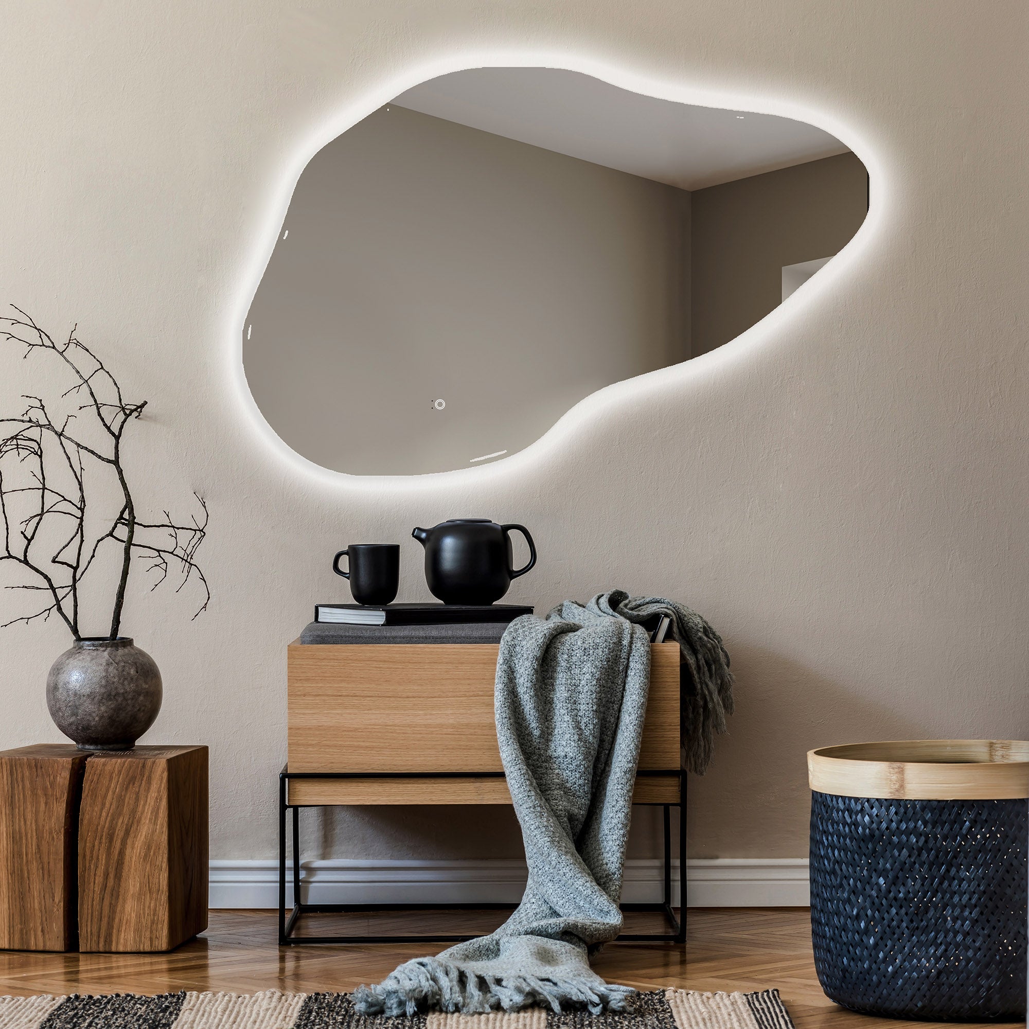 Asymetryczne Lustro z Oświetleniem LED Łazienka (99x64cm) Jasne Lustro z Oświetleniem | Chłodna Biel 7000K