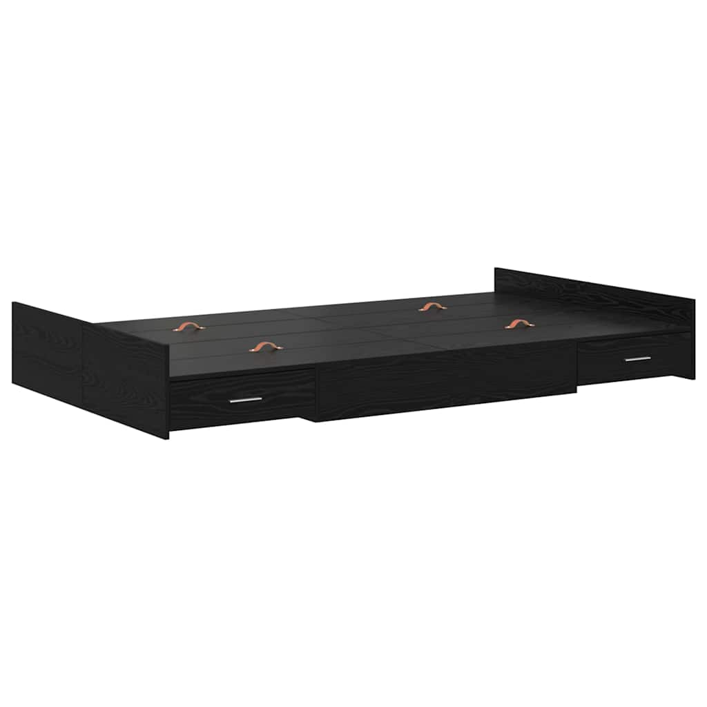 Cadre de lit avec rangement et tiroir, chêne noir, pour la chambre, 120 × 200 cm - 4