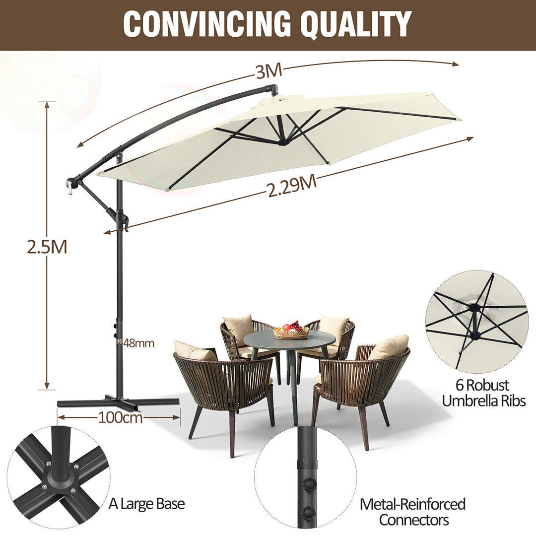 Kingsleeve Ombrellone da Giardino 24 luci LED 270cm Manovella Ombrelloni Terrazza Parasole Protezione Uv 80+ Antracite