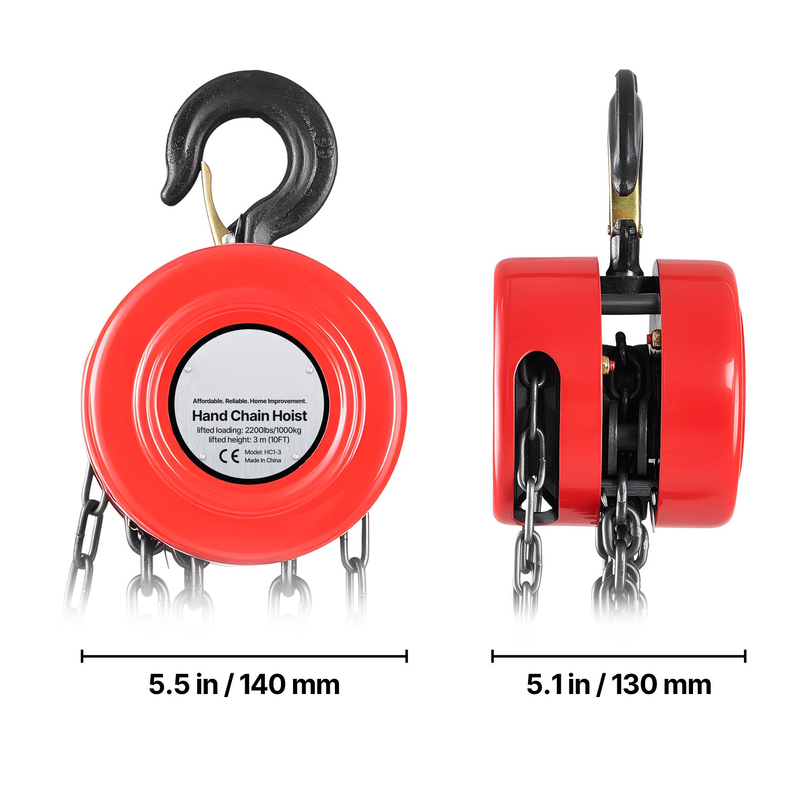 Palan manuel a chaine SucceBuy, capacite de charge 1 tonne, hauteur de levage 3 m, equipe deun crochet robuste, chaine G70 et frein securite mecanique - 9