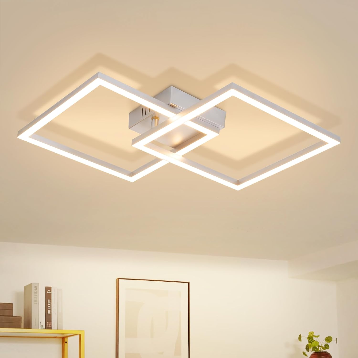 ZMH Lampa sufitowa srebrna LED 24W 3000K nowoczesna kwadratowa lampa sufitowa do salonu sypialni przedpokoju lub biura