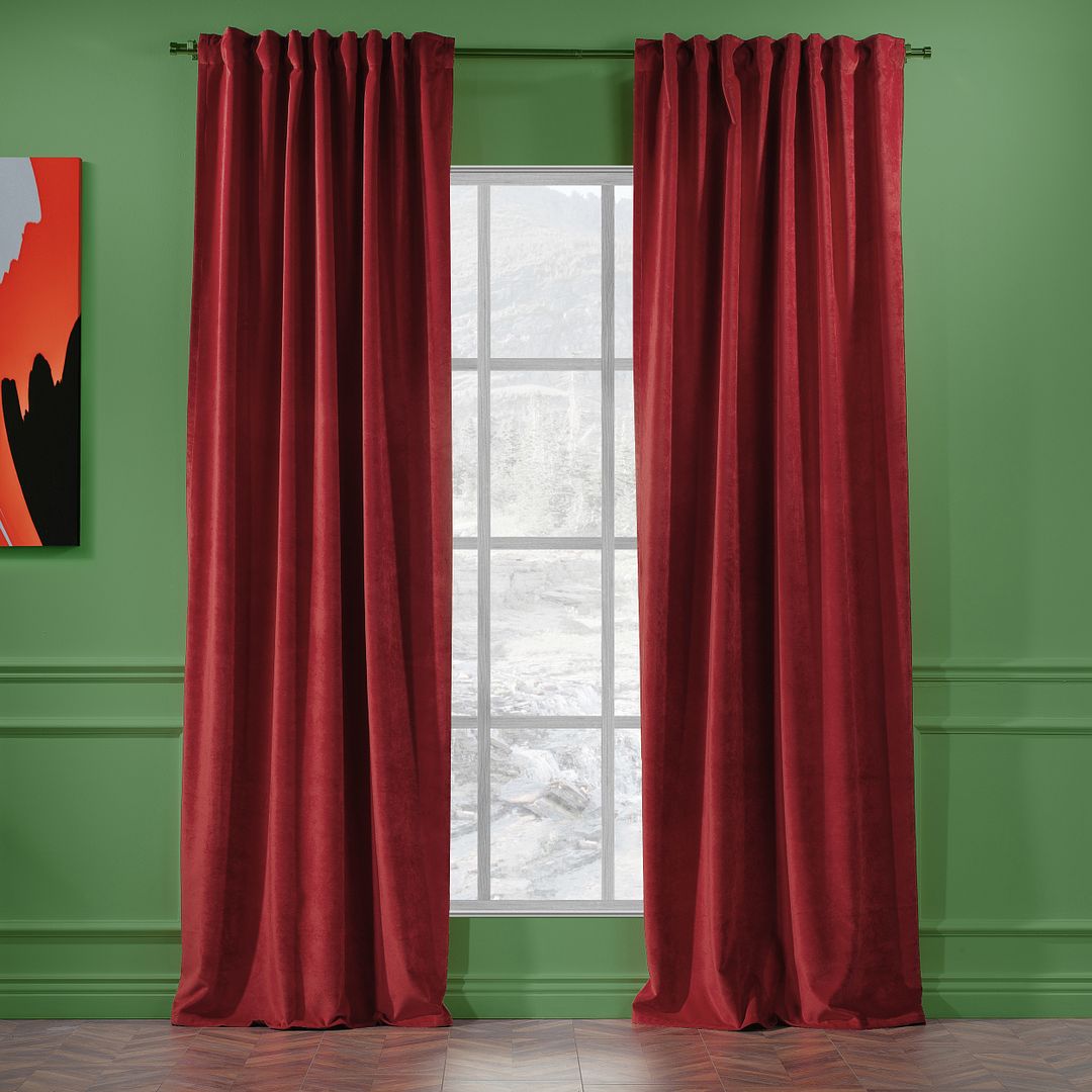 Cortina de Terciopelo Extra Larga de 1 Panel Granero Rojo 140*225 - 4