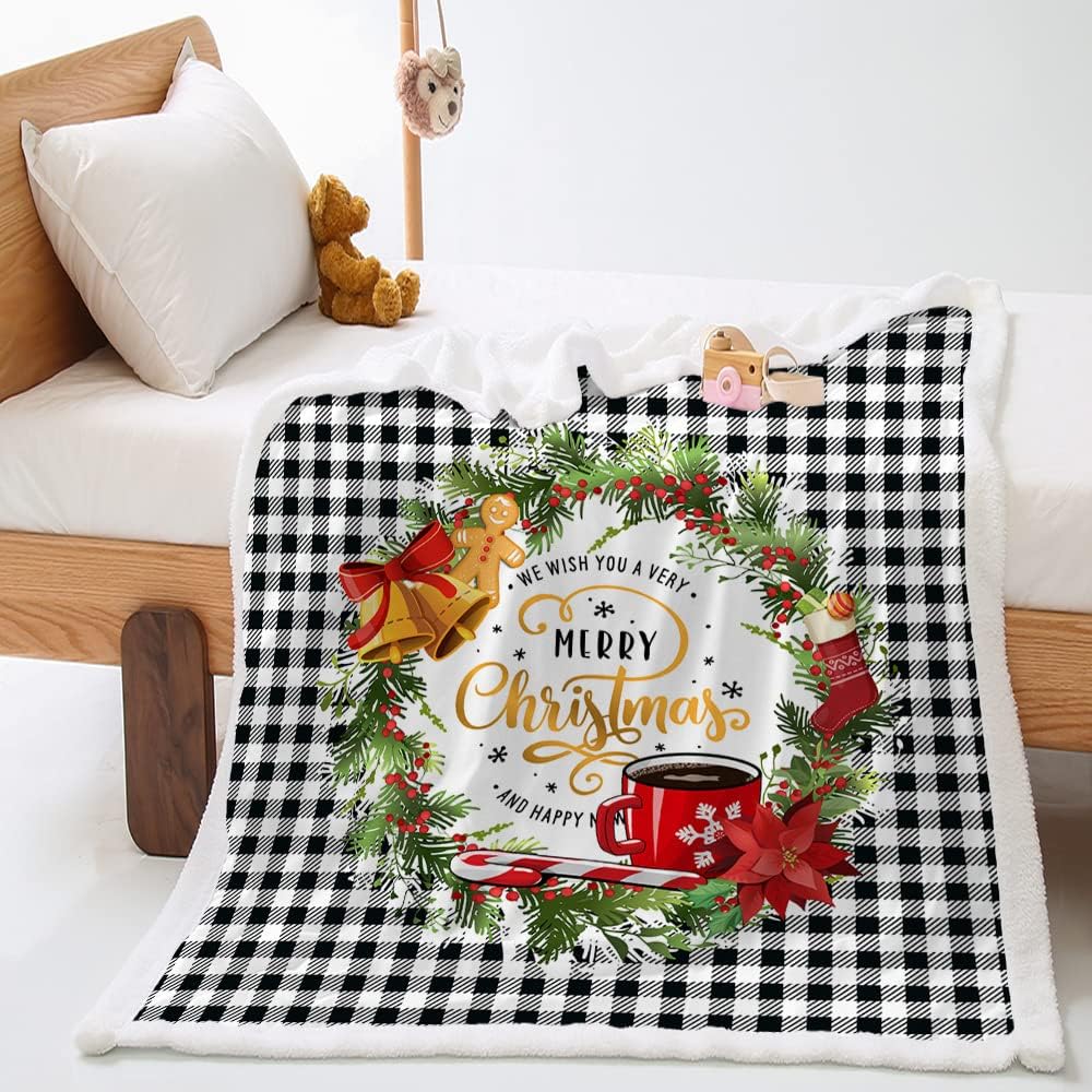 Noël Couverture Plaid Polaire à Imprimé Tartan Classique En Microfibre Chaud Hiver Couverture Reversible Moelleuse Couvre Lit 90x120cm 98140903