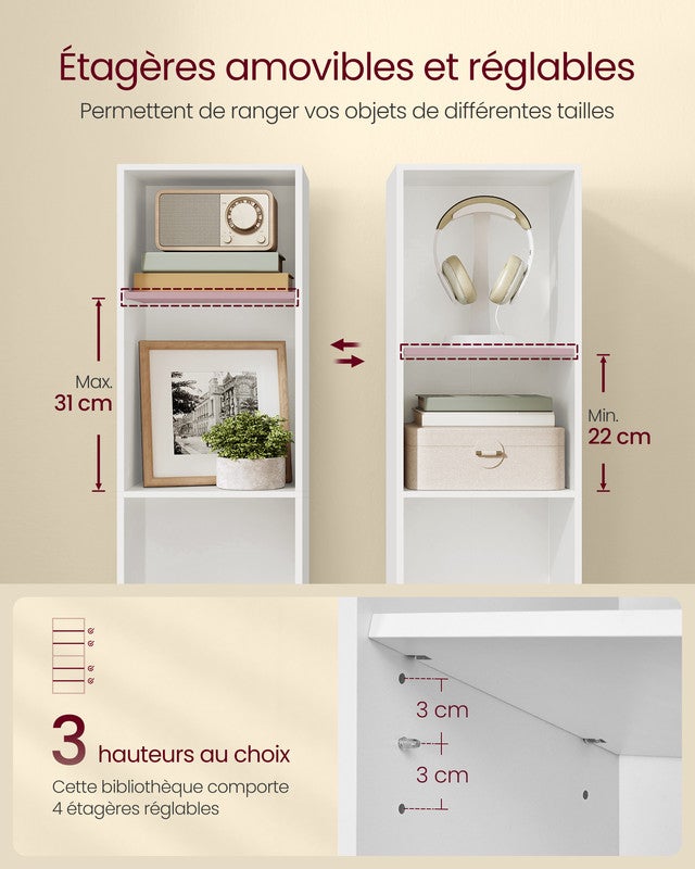 Bibliothèque, Étagère sur 6 Niveaux, Meuble de Rangement Ouvert, Étagère, 24 x 30,2 x 160,7 cm, pour Salon, Bureau, Salle à Manger, Blanc Nuage - 3
