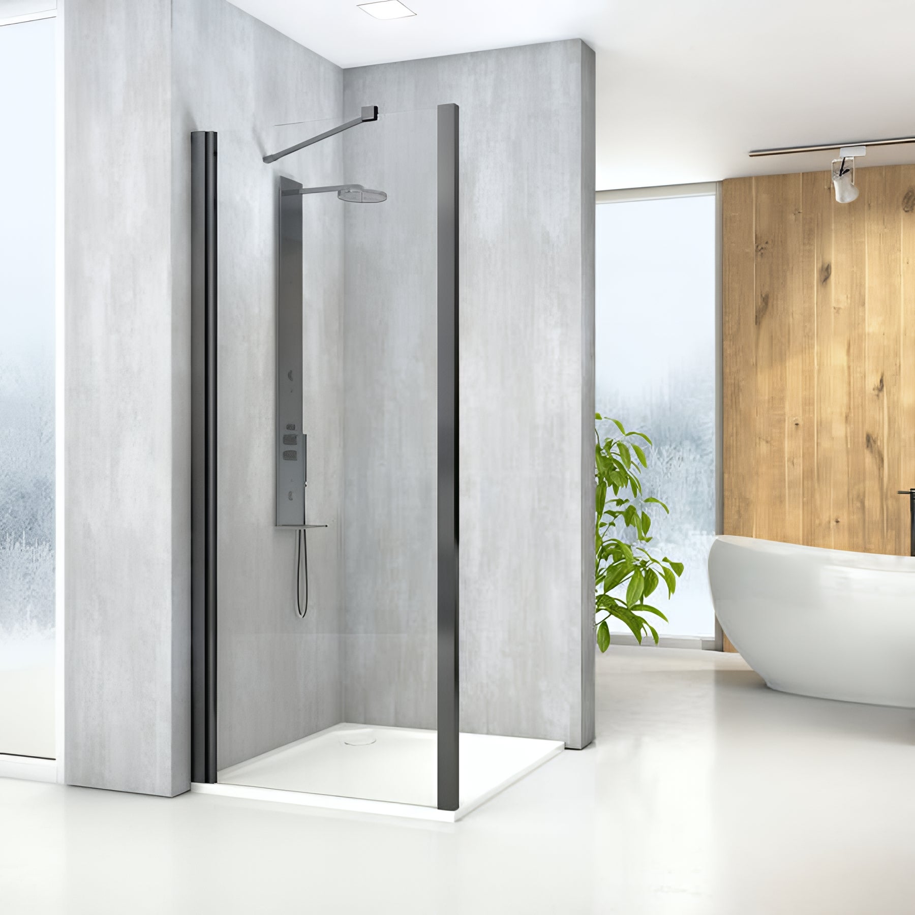 Paroi De Douche Fixe Largeur 120 Cm Hauteur 2 00m Profil Noir Verre 