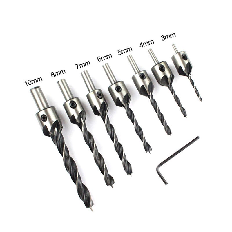 7pcs Fraise Foret Conique Flûte en Acier à Haute Vitesse Chanfrein