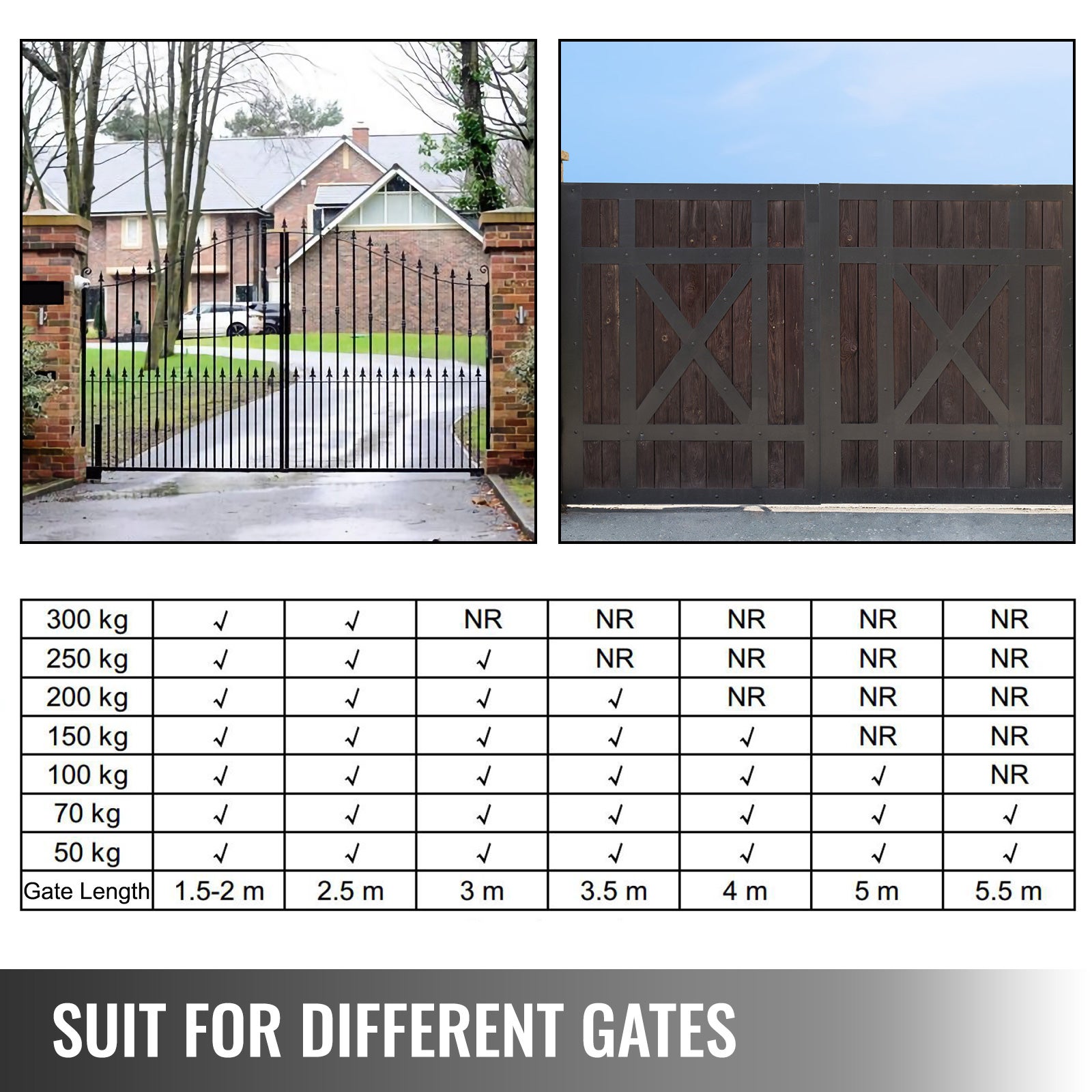Ouvre-porte de garage à double battant SucceBuy 300 kg,2,74 m,fonctionnement fiable et fluide pour différents types de portails - 9