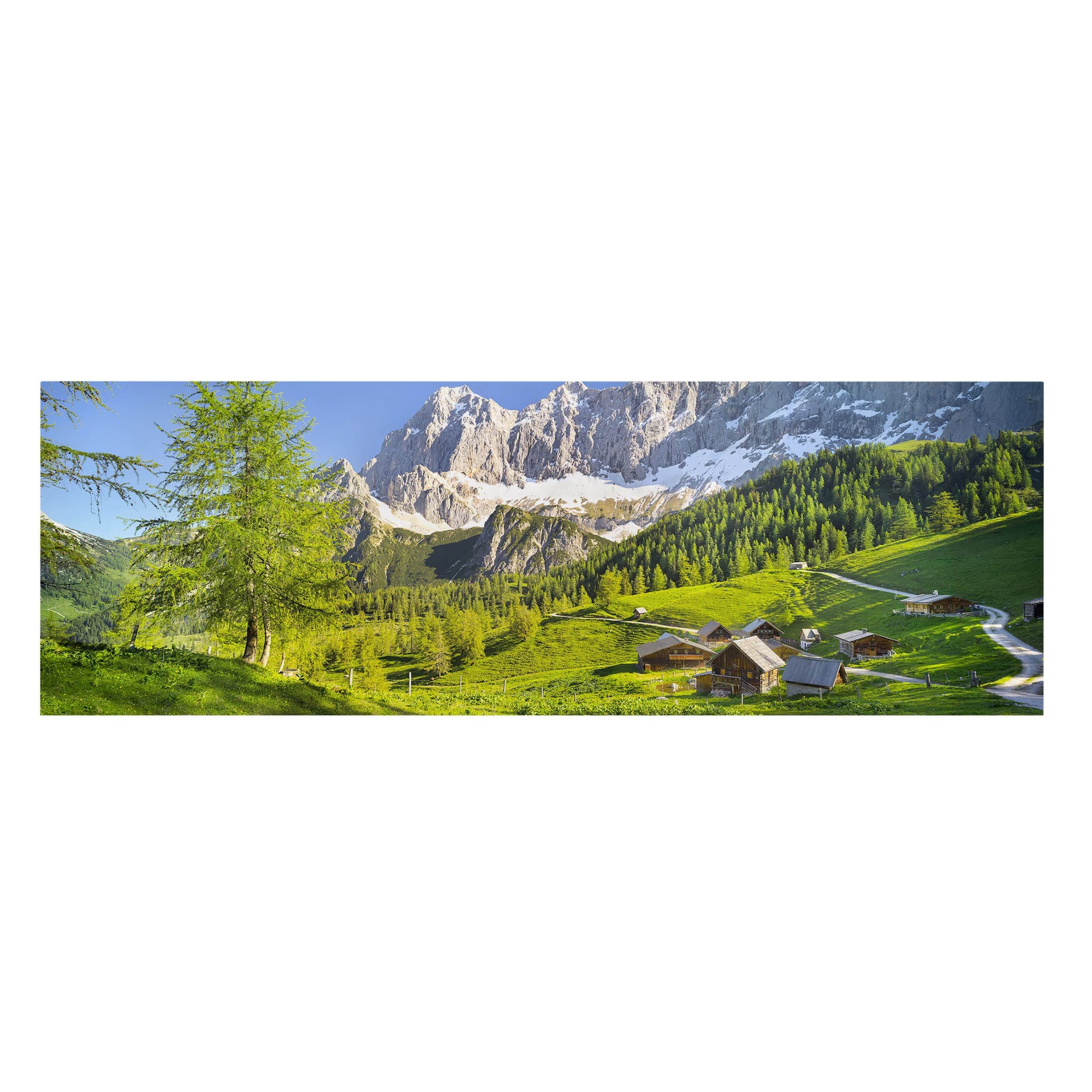 Impression sur toile tableau sur toile châssis vert paysage arbres montagne panorama 85 cuisine chambre à coucher salon couloir 150 x 50 cm - 5