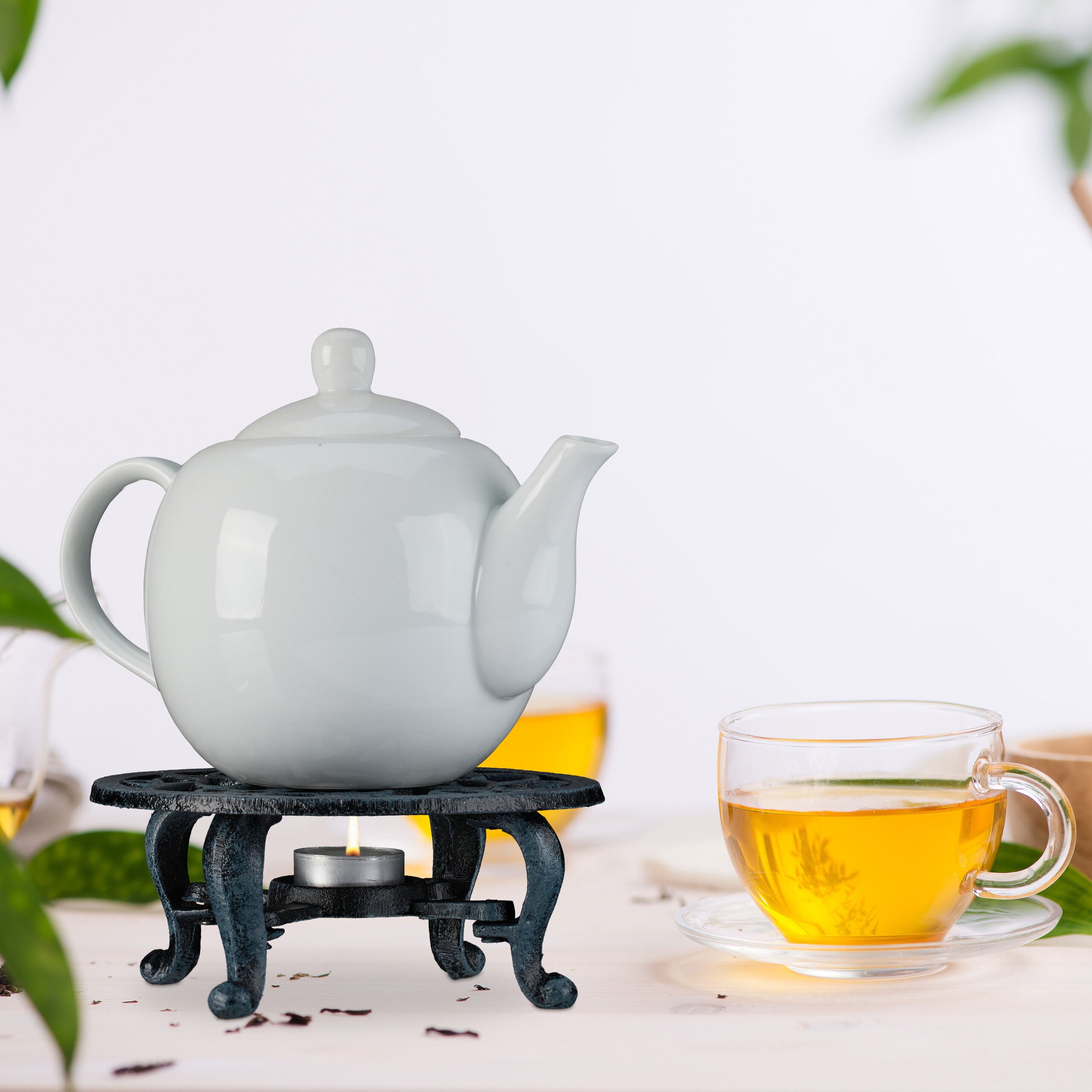 Scalda Teiera In Ceramica Con Design Intagliato: Fornelletto A Candela Per Tè E Caffè, Completo Di Portacandele E 5 Candele