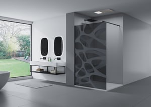 BERNSTEIN - Paroi de douche à l'italienne 200x140cm (HxL), modèle Wave en verre gris 10mm avec motifs opaques - Profil noir mat - EX101