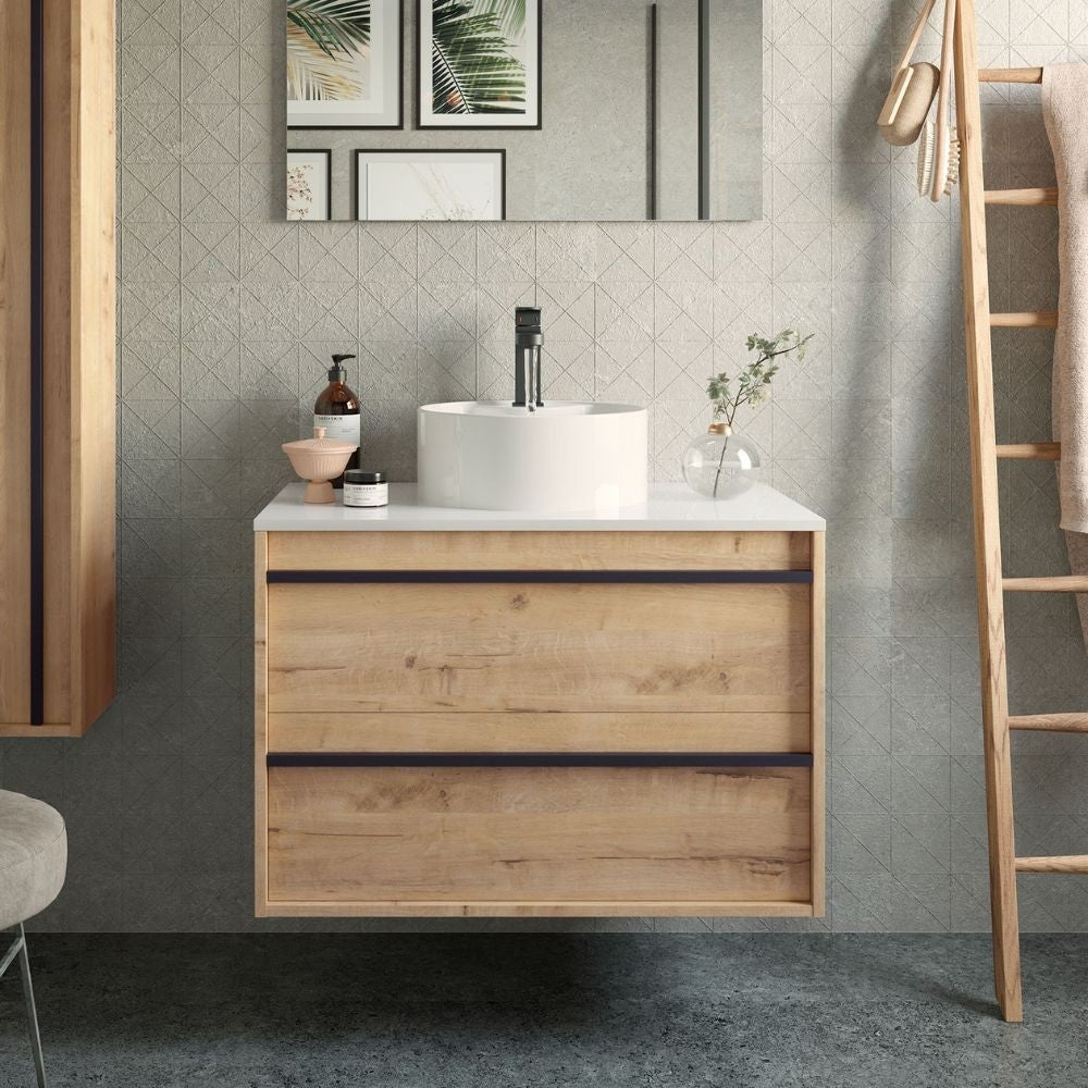 Mobile Bagno Portalavabo Sospeso 140 Cm Due Cassetti Rovere Trento Con Vano E Modulo Grigio Arizona City 1