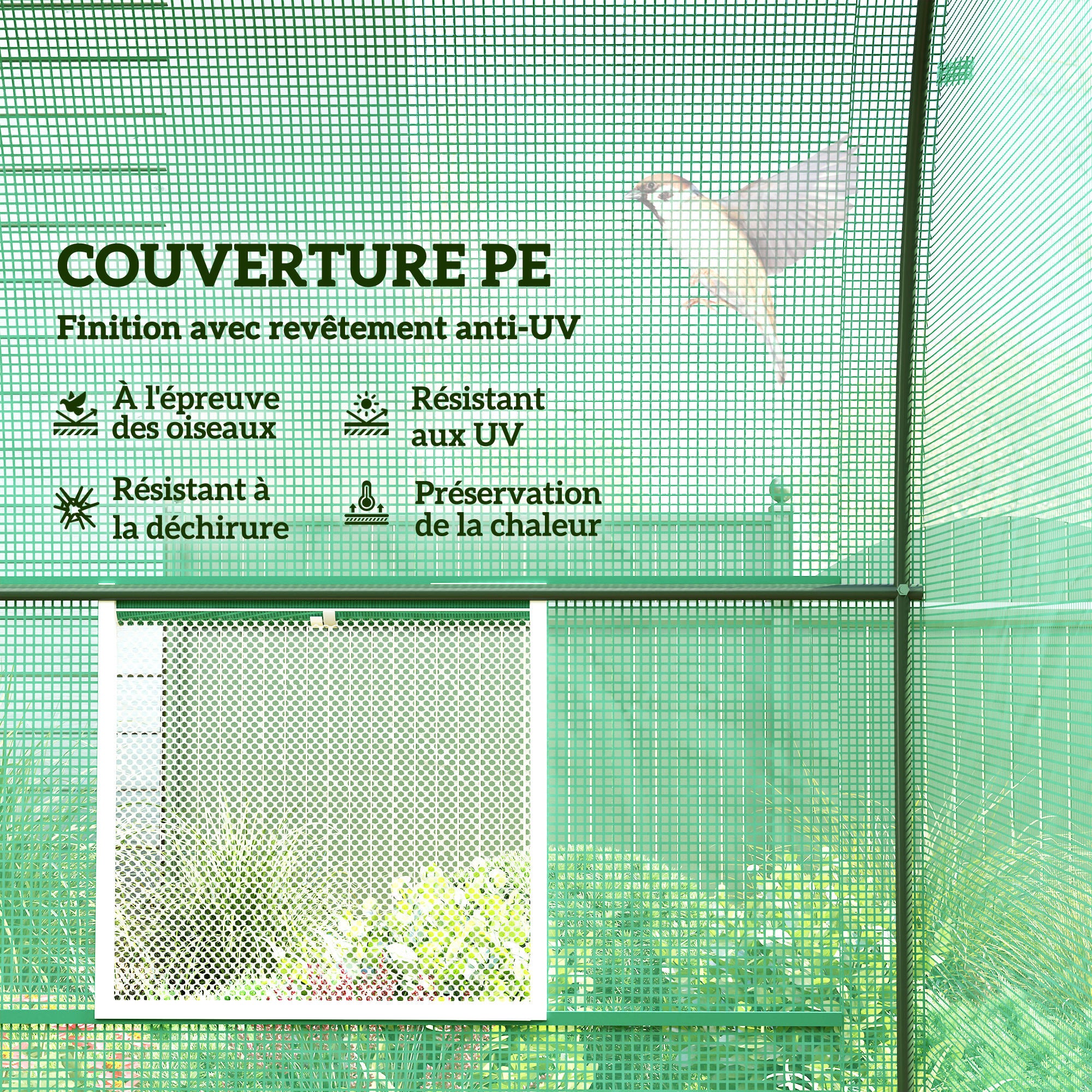 Serre de jardin tunnel - Outsunny - 5 m² renforcé pe haute densité 140 g/m² fenêtres porte déroulante - acier - 2,5x2x2m - vert - 4