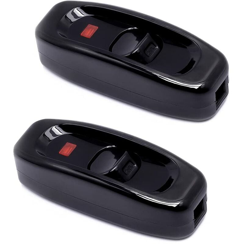 Dwa czarne przełączniki, 250 V 10 A, z diodami LED, odpowiednie do lampek nocnych, lampek stołowych, lampek nad toaletką itp.