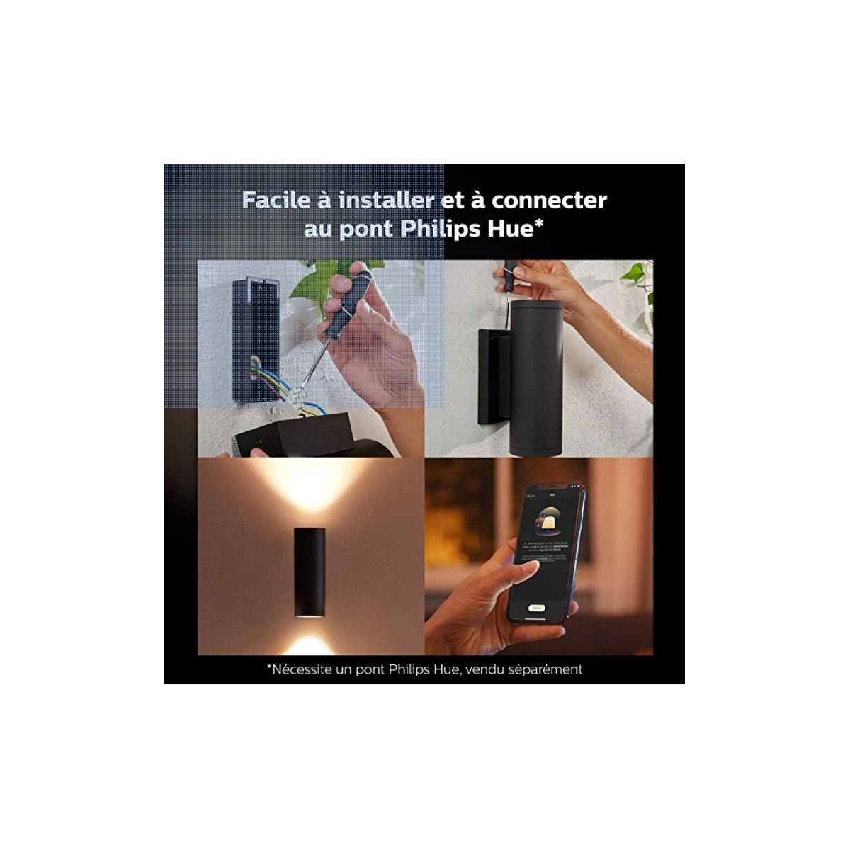 Applique murale PHILIPS HUE W&C APPEAR 8W ronde Noir - 5