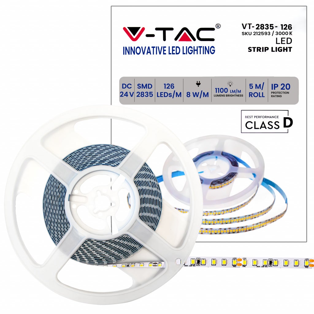 Taśma LED SMD2835 8W/m 5m 120 LED/m 137LM/W 24V 3000K IP20 10mm