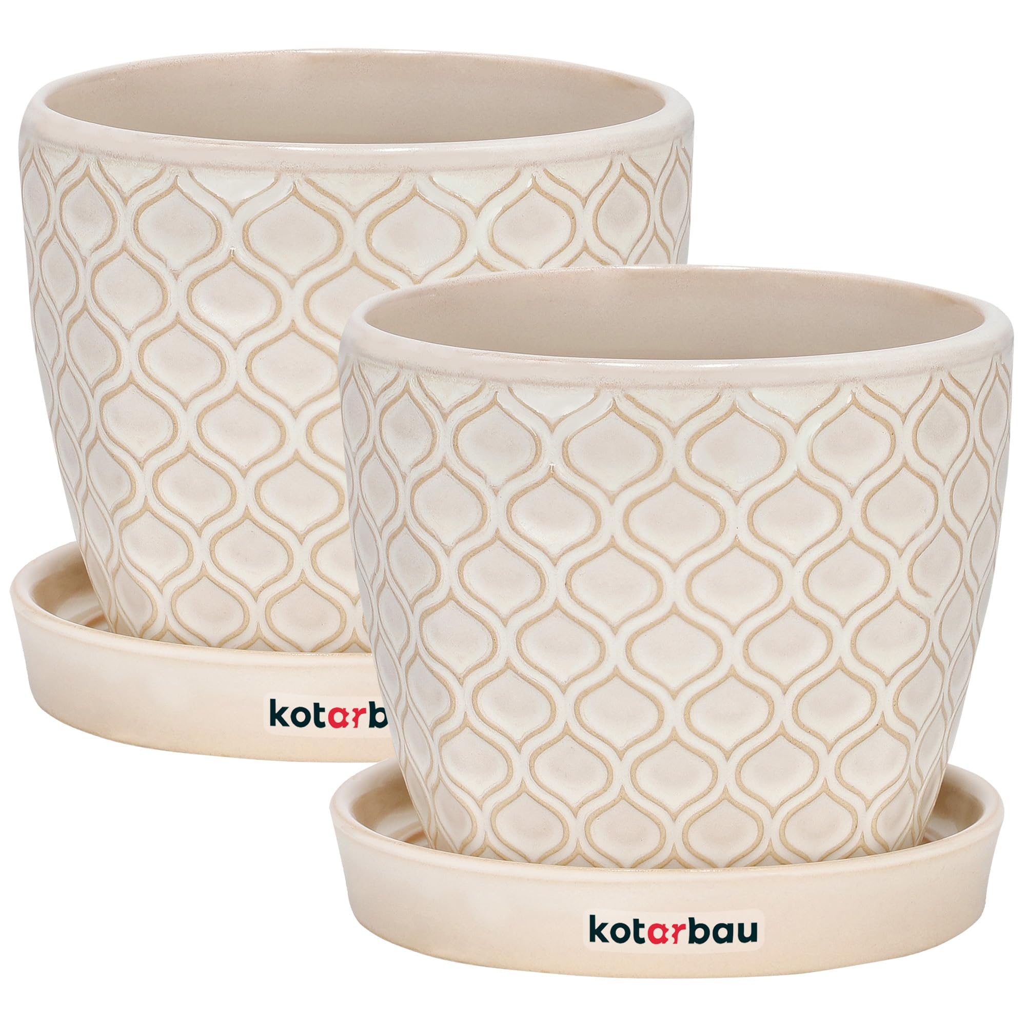 Zestaw 2x doniczka donica osłonka ceramiczna z podstawką na kwiaty kremowa - KOTARBAU