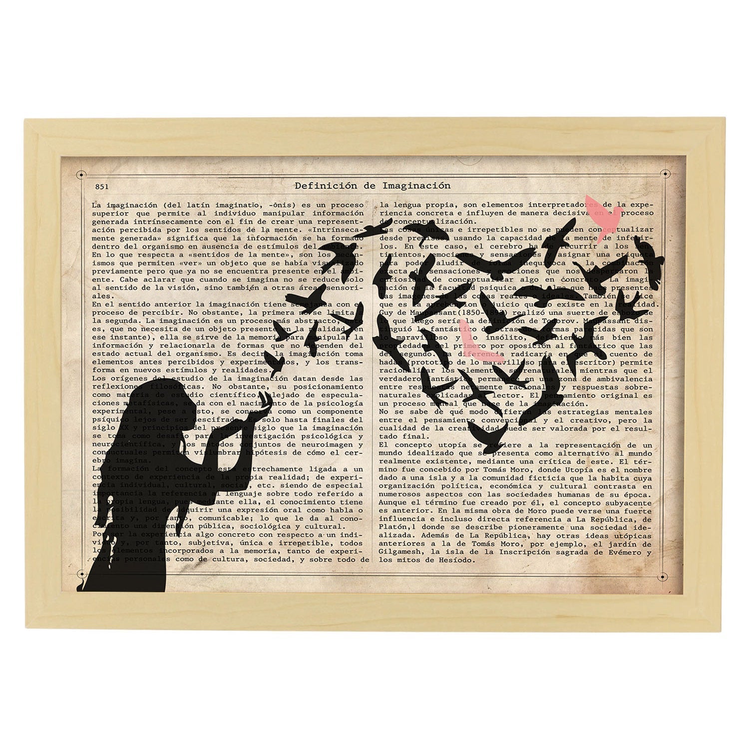 Poster de nina corazon de pajaros. lamina para ninas con imagenes de chicas pequenas. marco negro - a3