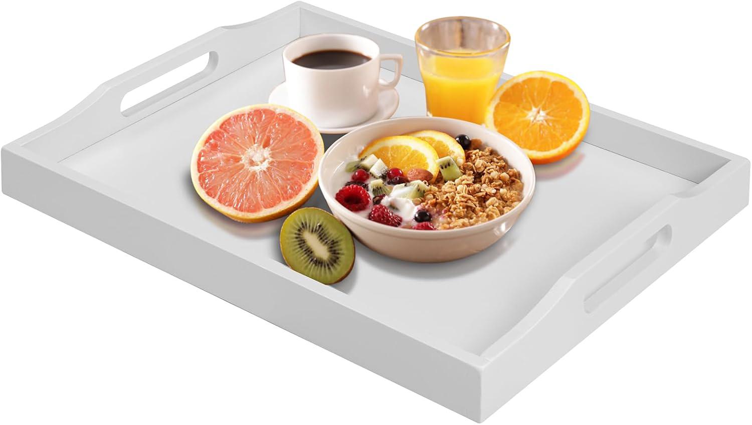 Plateau De Service XXL Avec Poignées - 50x40 Cm - Grain Faux Autruche, Moderne