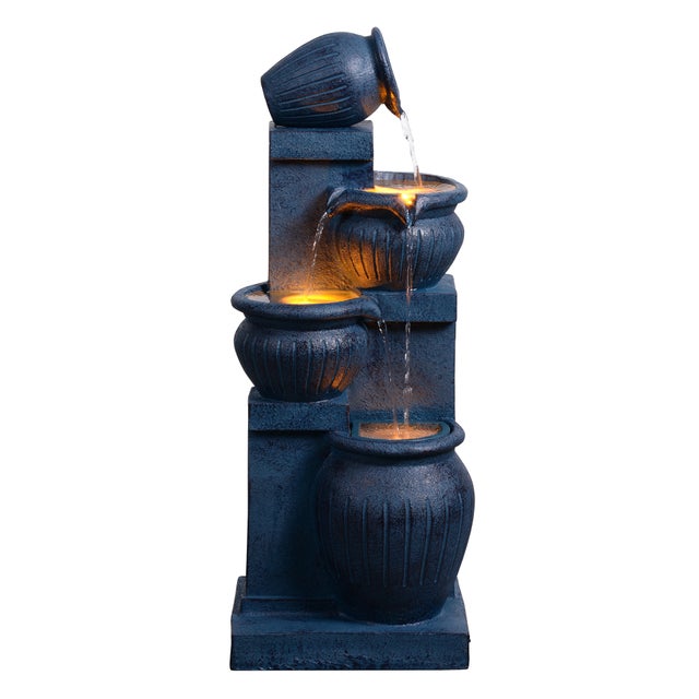 Fontaine solaire jardin 4 niveaux LED, 72cm, Bleu Marine, TEAMSON HOME