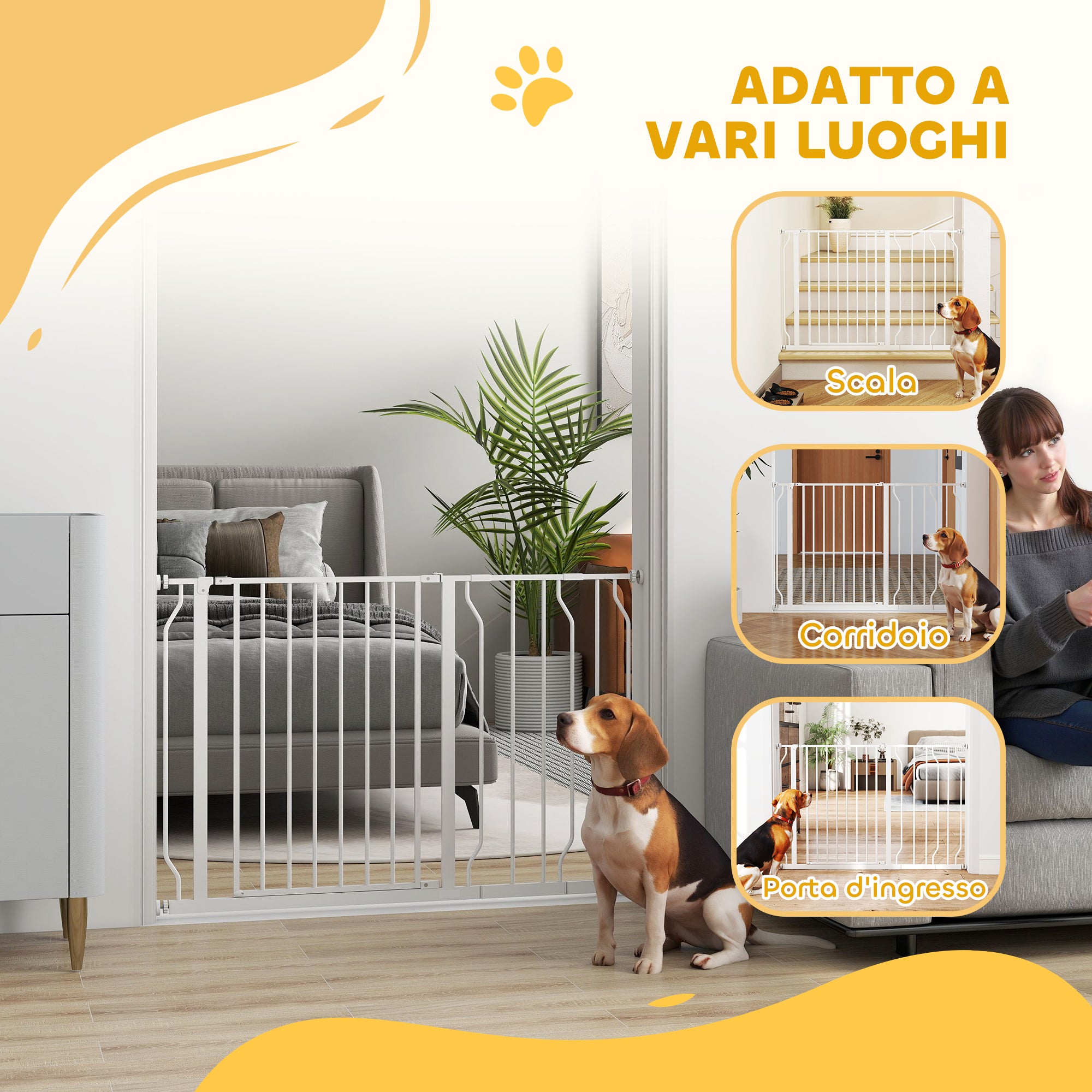 PawHut Cancelletto di Sicurezza per Cani in Acciaio e ABS, Estensibile 75-115cm per Scale e Porte, Bianco - 6