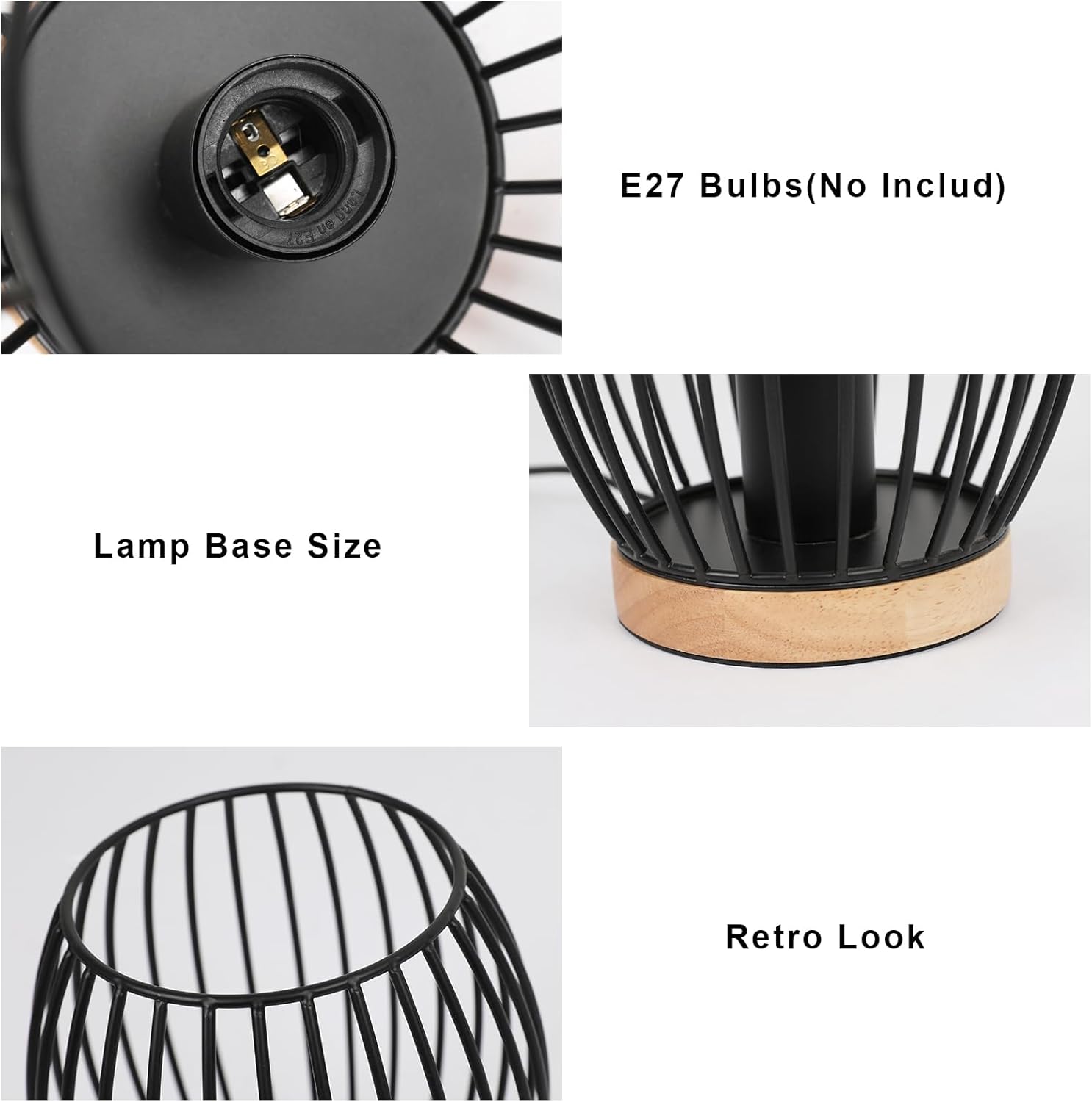 COMELY Lampe de Chevet Vintage Industriel Bois et Métal Noir E27, Lampe de Table Design pour Chambre Salon Bureau Décoration - 4