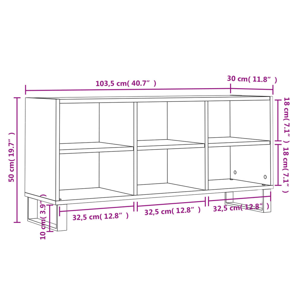 Meuble TV sonoma gris 103,5x30x50 bois d'ingénierie - 9