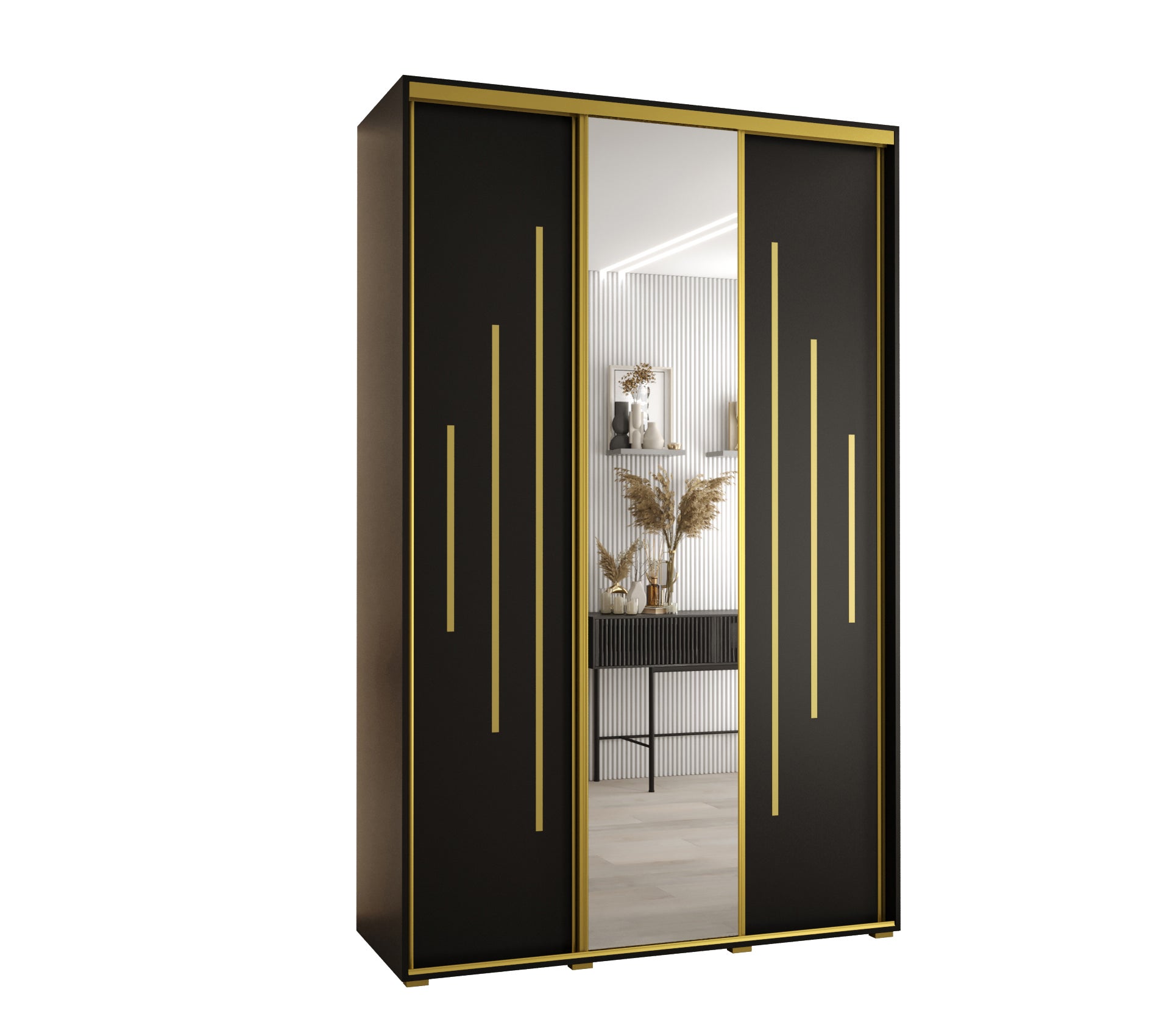 Szafa przesuwna z lustrem wysoka Davos 13 150 x 45 x 235,2 cm czarny + czarny + u. złoty - Abiks Meble