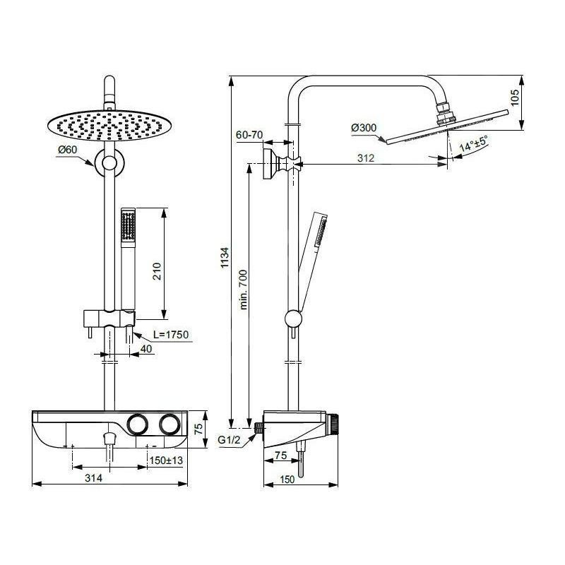 Ideal Standard Sistema de ducha Ceratherm S200 con termostato de ducha ...