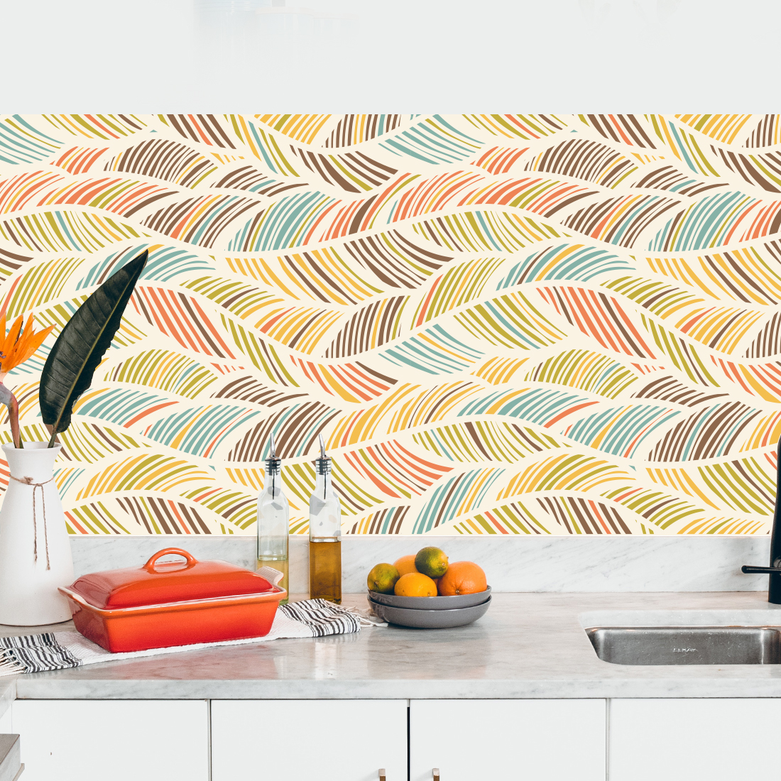 Salpicadero de cocina adhesivo floral 50x300cm