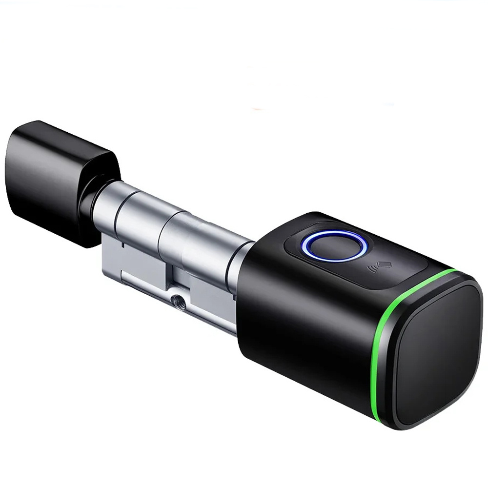 Serrure Connectée, Serrure Biométrique avec Cylindre à code, utilisable avec Bluetooth, App, Empreinte digitale et clé pour ouvrir le verrou, compatible avec les cylindres de 60 à 90 mm(30/30,45/45