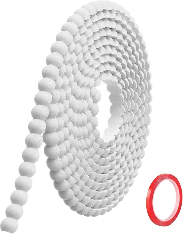 5M x 10mmMoulure Murale Décorative Adhésive Blanc Moulure en PVC Flexible avec Bordure Perlée 3D, Baguette de Finition Hydrofuge pour Cadre de Miroir