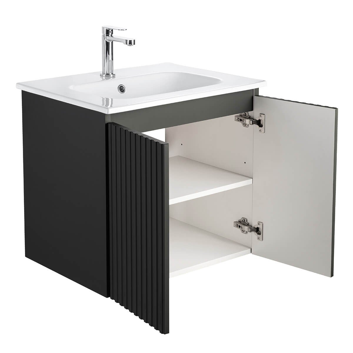 Meuble Prémonté sous vasque Gris 2 portes strié 60CM LINEA - 4