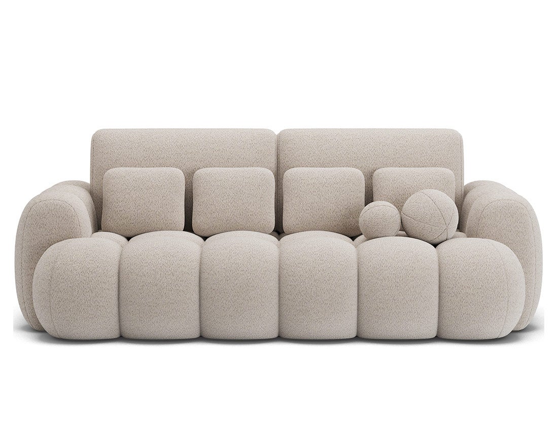Canapé droit convertible 3 places avec coffre en tissu bouclette beige - DORIAN - Best Mobilier - 9