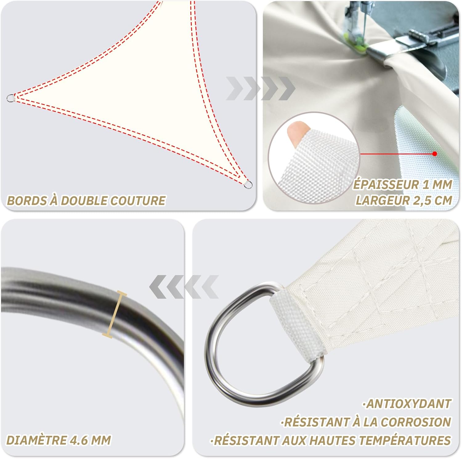 Voile d'ombrage imperméable, triangle 5x5x5 mètres, toile d'ombrage, store pour jardin extérieur terrasse balcon, beige - 2
