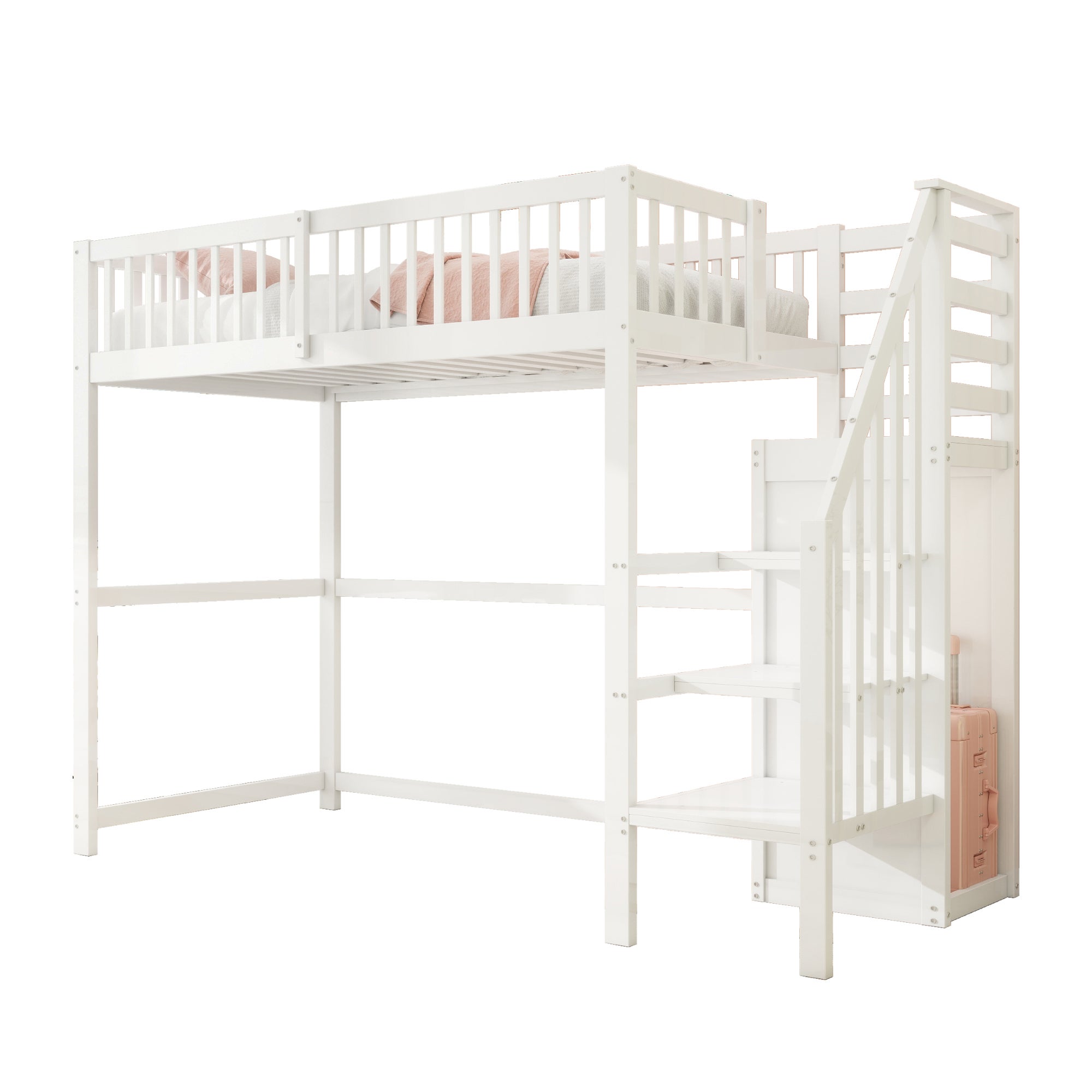 Lit mezzanine 90x200cm en bois - avec une armoire - Blanc - 4